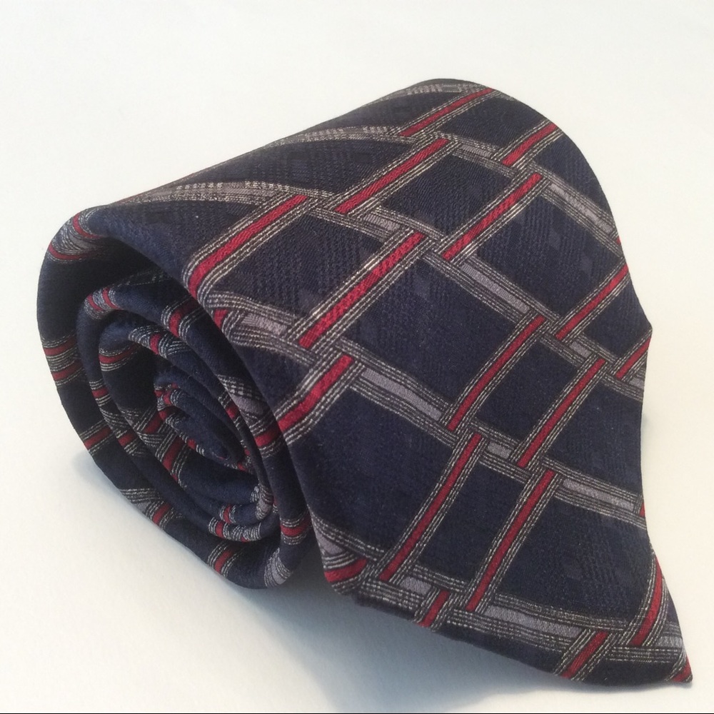 Valentino red silver blue geom silk tie